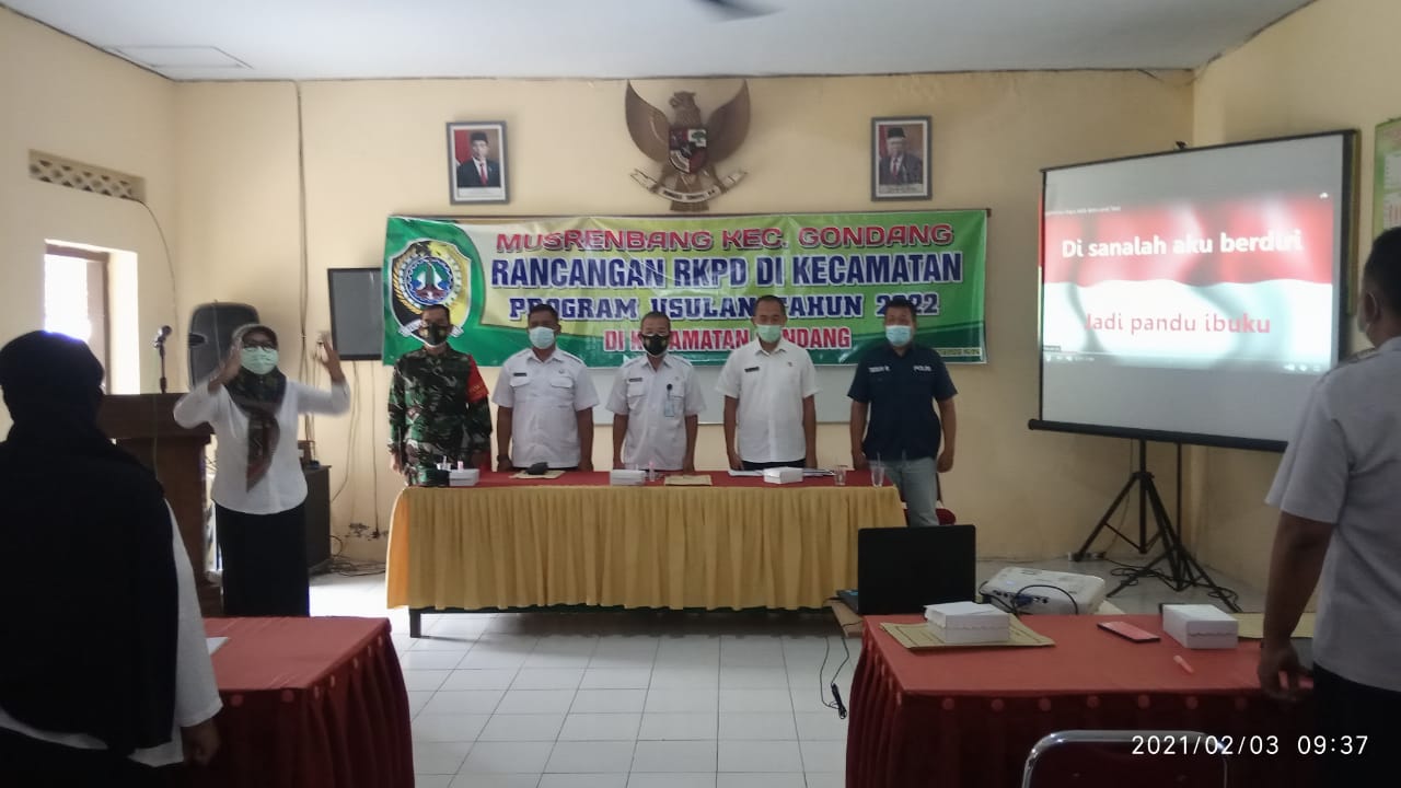 Pelaksanaan Musrenbang RKPD 2022 di Kecamatan Gondang, Rabu 3 Pebruari 2021